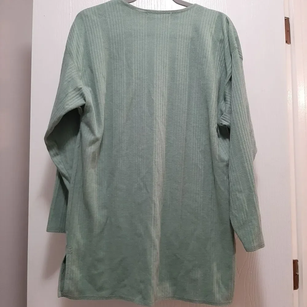 Lauren Brooke Cotton Blend Green Button Up Cardigan Front Pockets Grandma Medium
